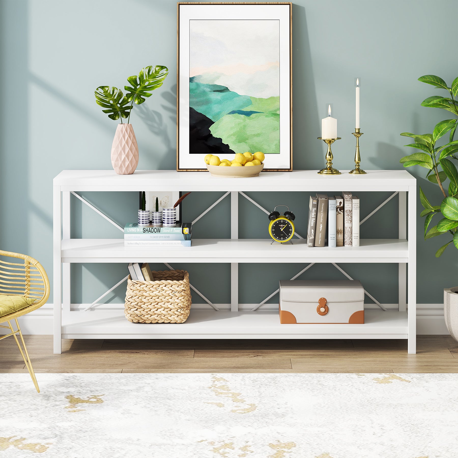 55" Console Sofa Table with 3 Tier Storage Shelves